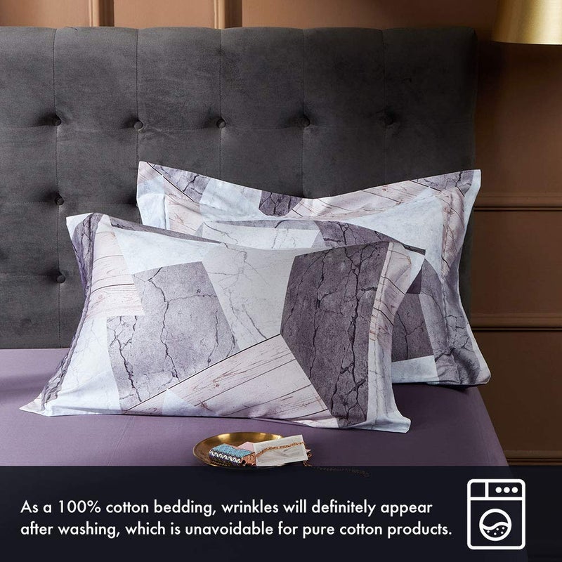 MILDLY 100% Long Staple Cotton Duvet Cover Set, 3pcs Geometric Marble Textured Pattern Printed Comforter Cover Set - Image 5